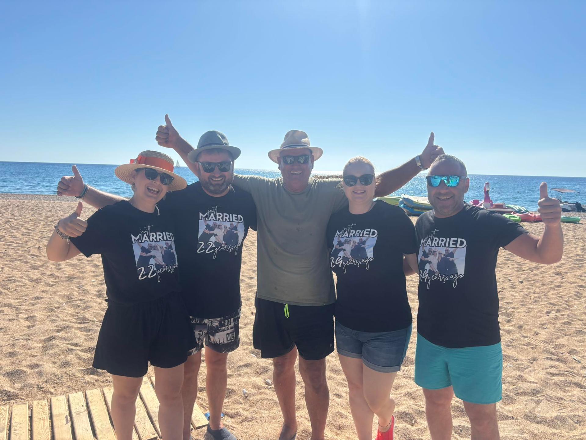 A group of friends posing on Skala beach